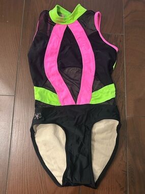 Kandi Kouture Girls' Black One-Piece Leotard with Neon Pink & Lime Accents